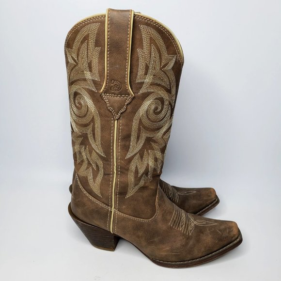 Durango Stitched Pattern Western Pointed Toe Boots 6M - Picture 5 of 15